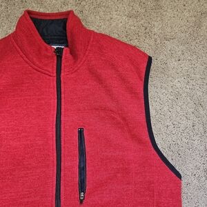 Johnnie-O Red Blue Medium Full Zip Lined Preppy Golf Outdoor Vest EUC Logo Comfy